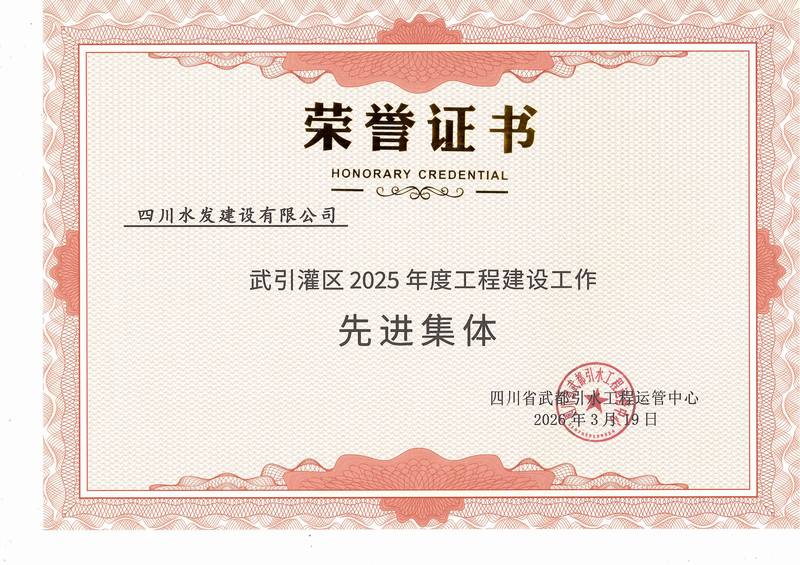 “建”證榮耀——公司榮獲武引中心2025年度工程建設工作“先進集體”表彰